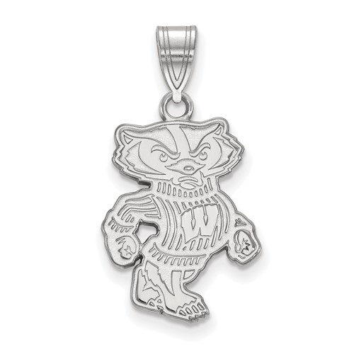 Sterling Silver Rhodium-plated LogoArt University of Wisconsin Badger Large Pendant
