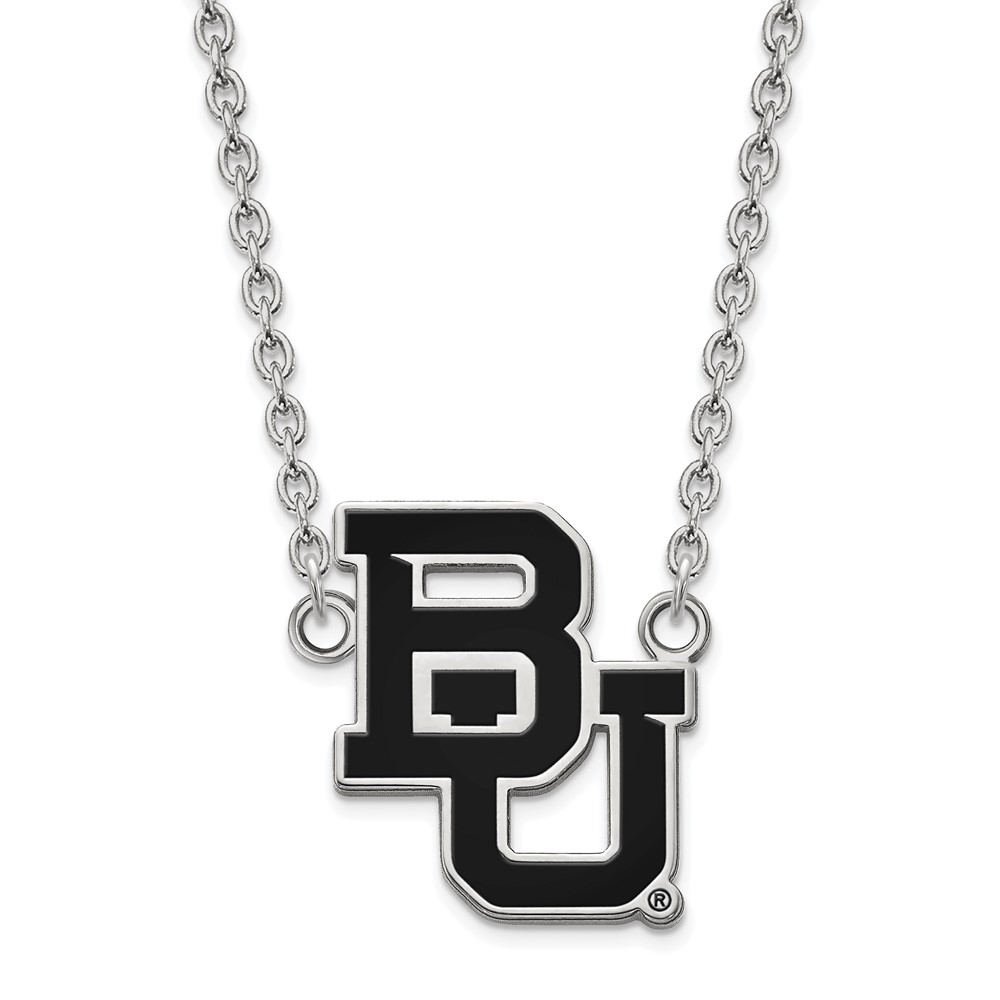 Sterling Silver Rhodium-plated LogoArt Baylor University Bears Large Enameled Pendant Necklace, 18"