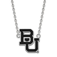 Sterling Silver Rhodium-plated LogoArt Baylor University Bears Large Enameled Pendant Necklace, 18" view 1