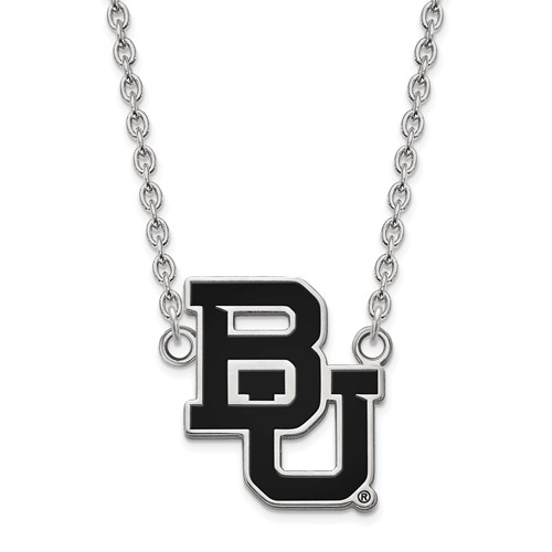 Sterling Silver Rhodium-plated LogoArt Baylor University Bears Large Enameled Pendant Necklace, 18"