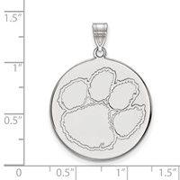 Sterling Silver Rhodium-plated LogoArt Clemson University Tiger Paw Extra Large Disc Pendant view 2