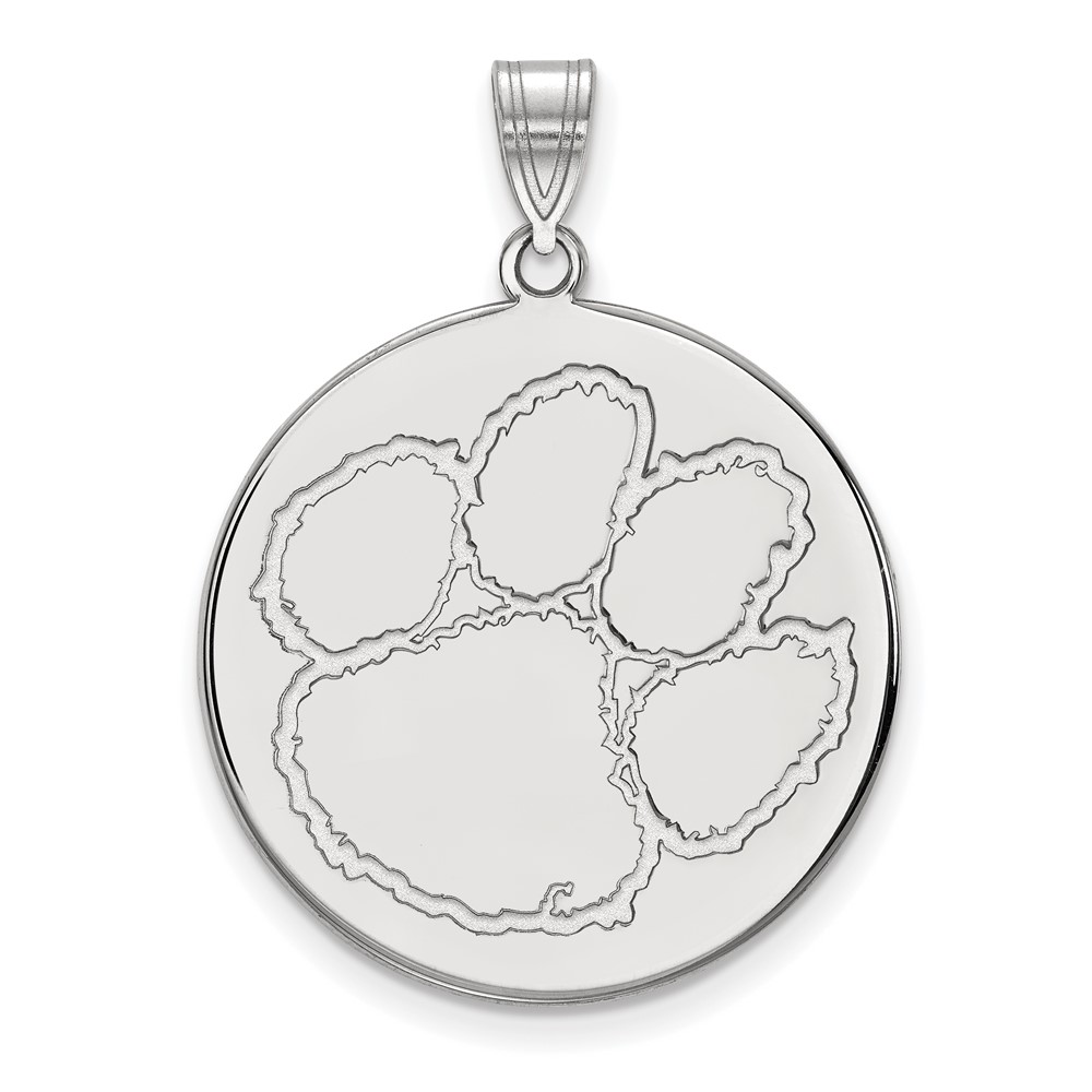 Sterling Silver Rhodium-plated LogoArt Clemson University Tiger Paw Extra Large Disc Pendant