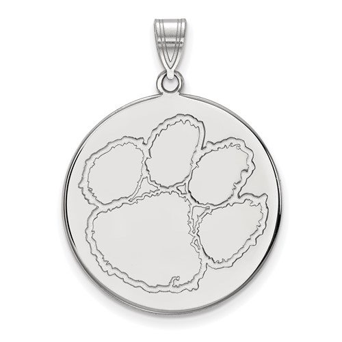 Sterling Silver Rhodium-plated LogoArt Clemson University Tiger Paw Extra Large Disc Pendant