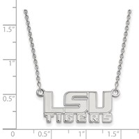 Sterling Silver Rhodium-plated LogoArt Louisiana State University L-s-u Tigers Small Pendant Necklace, 18" view 2