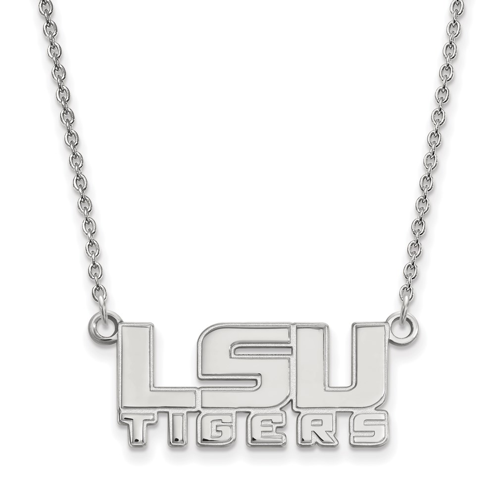 Sterling Silver Rhodium-plated LogoArt Louisiana State University L-s-u Tigers Small Pendant Necklace, 18"