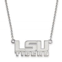 Sterling Silver Rhodium-plated LogoArt Louisiana State University L-s-u Tigers Small Pendant Necklace, 18" view 1