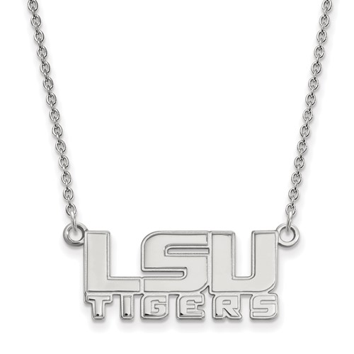 Sterling Silver Rhodium-plated LogoArt Louisiana State University L-s-u Tigers Small Pendant Necklace, 18"