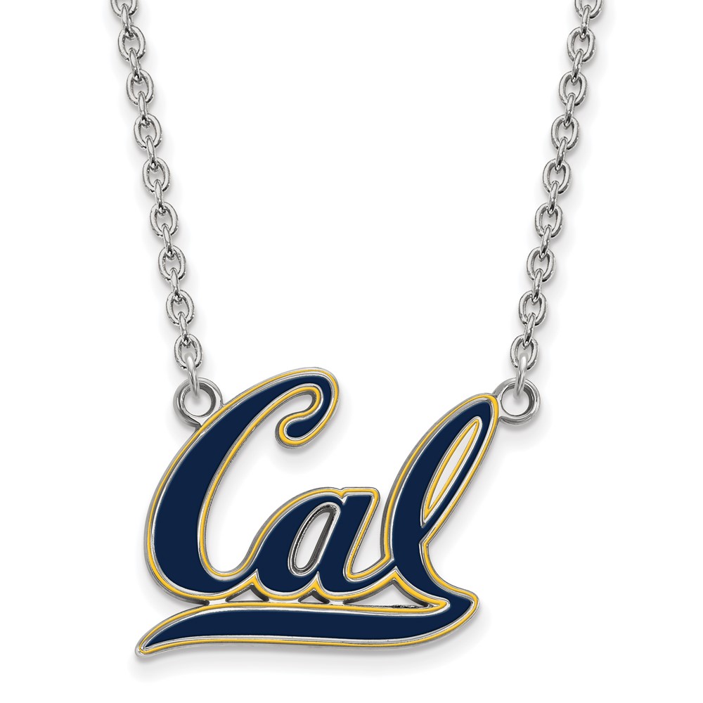 Sterling Silver Rhodium-plated LogoArt University of California Berkeley Large Enameled Pendant Necklace, 18"