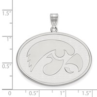 Sterling Silver Rhodium-plated LogoArt University of Iowa Hawk Extra Large Oval Pendant view 2