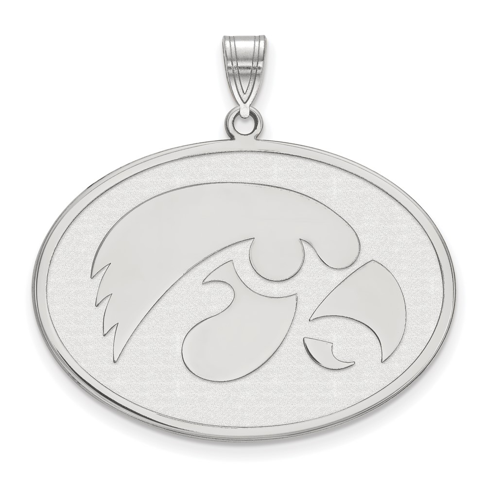 Sterling Silver Rhodium-plated LogoArt University of Iowa Hawk Extra Large Oval Pendant