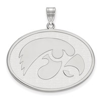 Sterling Silver Rhodium-plated LogoArt University of Iowa Hawk Extra Large Oval Pendant view 1