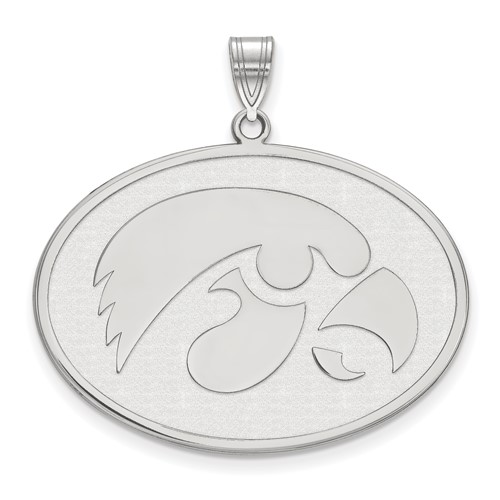 Sterling Silver Rhodium-plated LogoArt University of Iowa Hawk Extra Large Oval Pendant