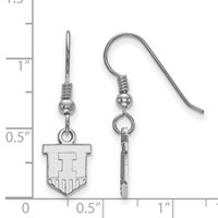 Sterling Silver Rhodium-plated LogoArt University of Illinois Victory Badge Extra Small Dangle Wire Earrings view 2