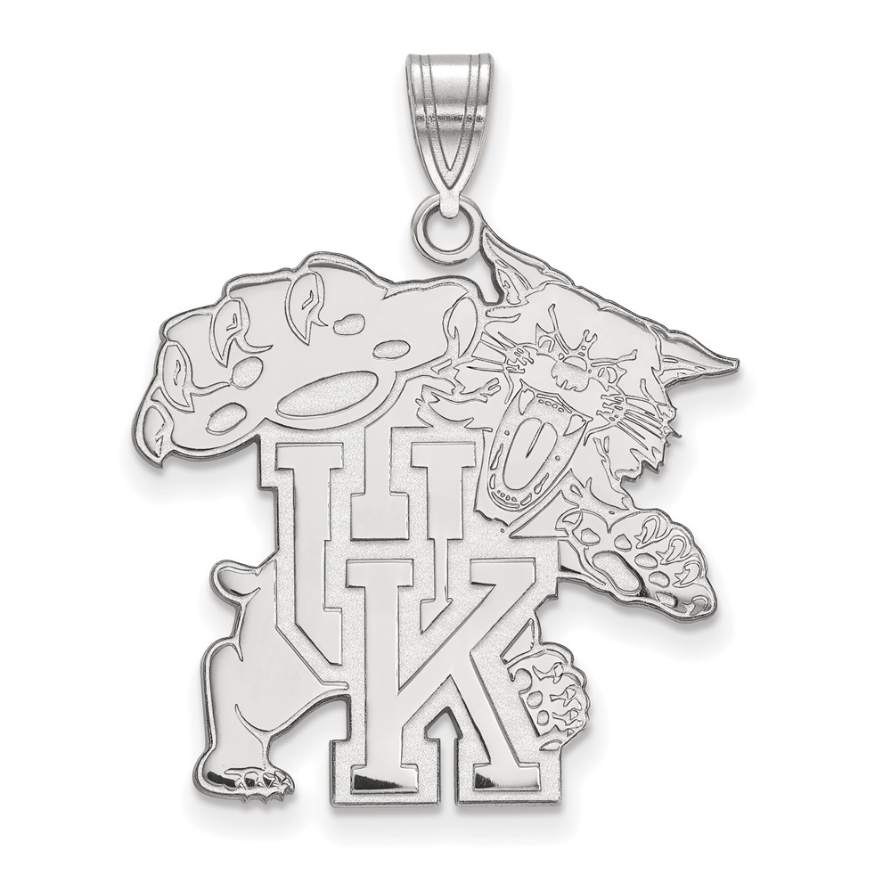 Sterling Silver Rhodium-plated LogoArt University of Kentucky U-k Wildcat Extra Large Pendant