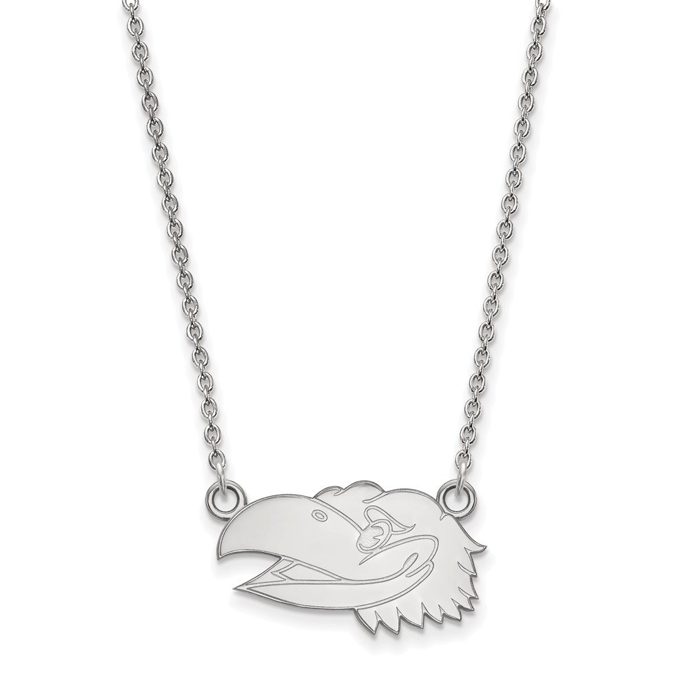 Sterling Silver Rhodium-plated LogoArt University of Kansas Jayhawk Small Pendant Necklace, 18"