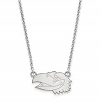 Sterling Silver Rhodium-plated LogoArt University of Kansas Jayhawk Small Pendant Necklace, 18" view 1