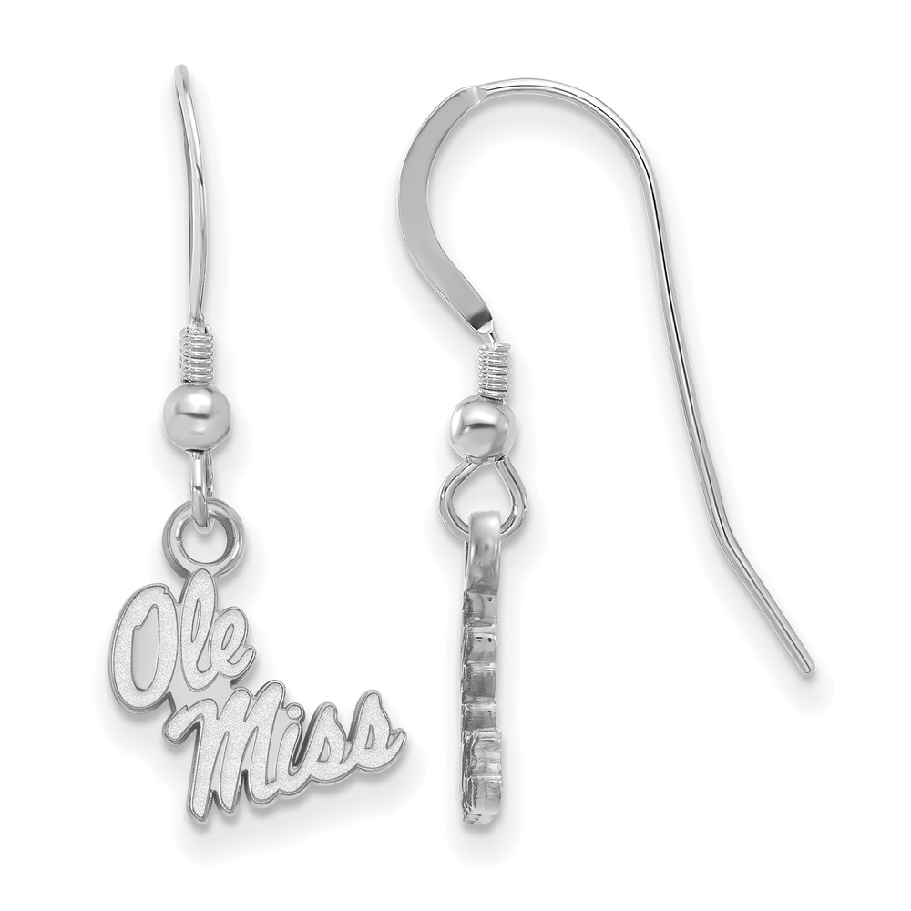 Sterling Silver Rhodium-plated LogoArt University of Mississippi Ole Miss Extra Small Dangle Wire Earrings