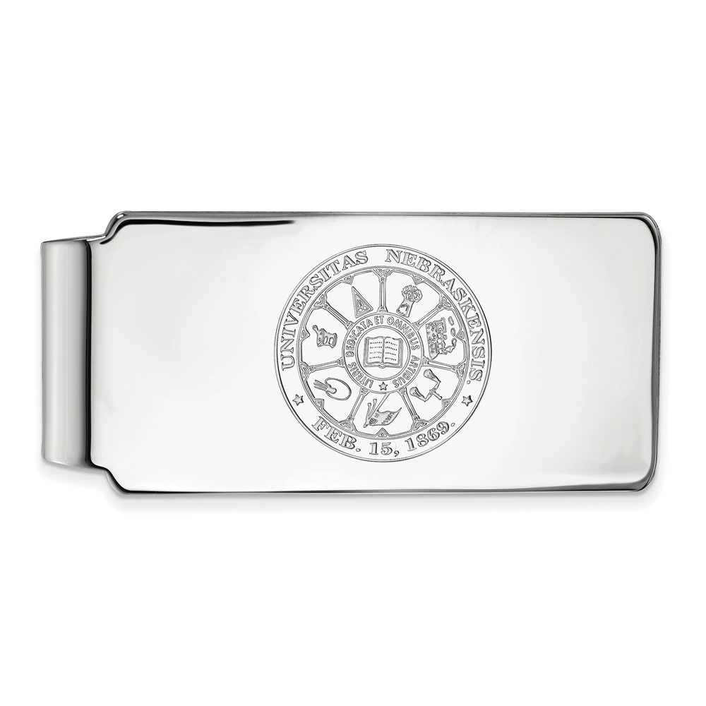 Sterling Silver Rhodium-plated LogoArt University of Nebraska Crest Money Clip
