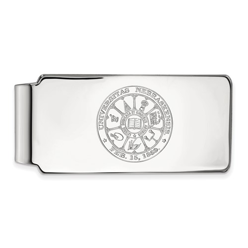 Sterling Silver Rhodium-plated LogoArt University of Nebraska Crest Money Clip