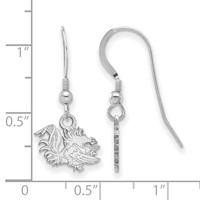 Sterling Silver Rhodium-plated LogoArt University of South Carolina Gamecock Extra Small Dangle Wire Earrings view 2