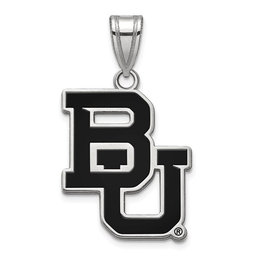 Sterling Silver Rhodium-plated LogoArt Baylor University Bears Large Enameled Pendant