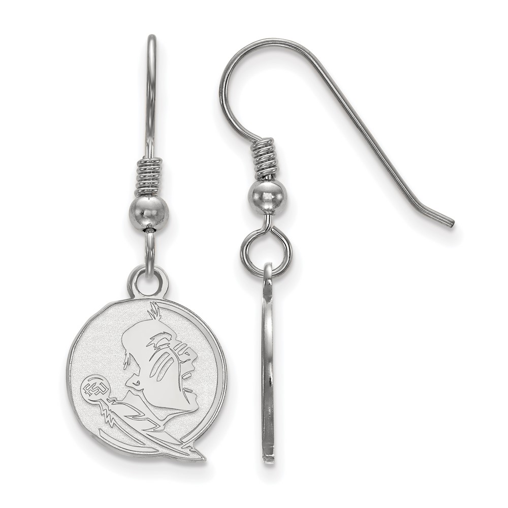 Sterling Silver Rhodium-plated LogoArt Florida State University Seminole Small Dangle Wire Earrings