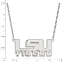 Sterling Silver Rhodium-plated LogoArt Louisiana State University L-s-u Tigers Large Pendant Necklace, 18" view 2