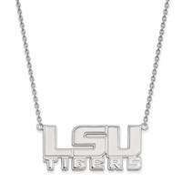 Sterling Silver Rhodium-plated LogoArt Louisiana State University L-s-u Tigers Large Pendant Necklace, 18" view 1