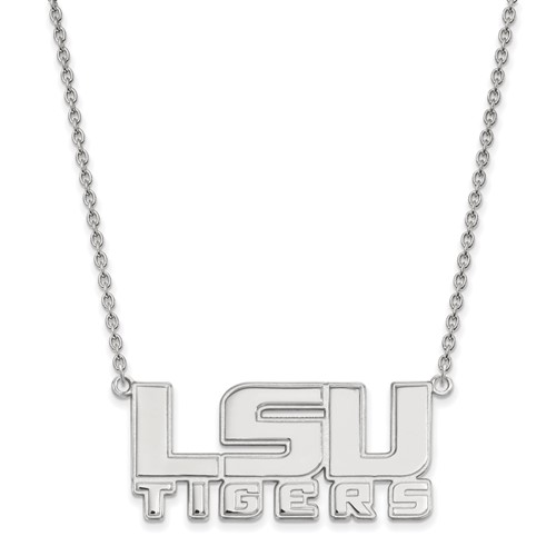 Sterling Silver Rhodium-plated LogoArt Louisiana State University L-s-u Tigers Large Pendant Necklace, 18"