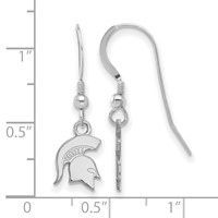 Sterling Silver Rhodium-plated LogoArt Michigan State University Spartan Extra Small Dangle Wire Earrings view 2