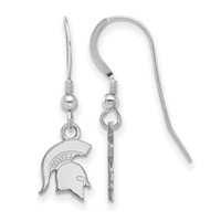 Sterling Silver Rhodium-plated LogoArt Michigan State University Spartan Extra Small Dangle Wire Earrings view 1