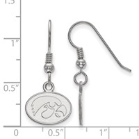 Sterling Silver Rhodium-plated LogoArt University of Iowa Hawk Extra Small Oval Dangle Wire Earrings view 2