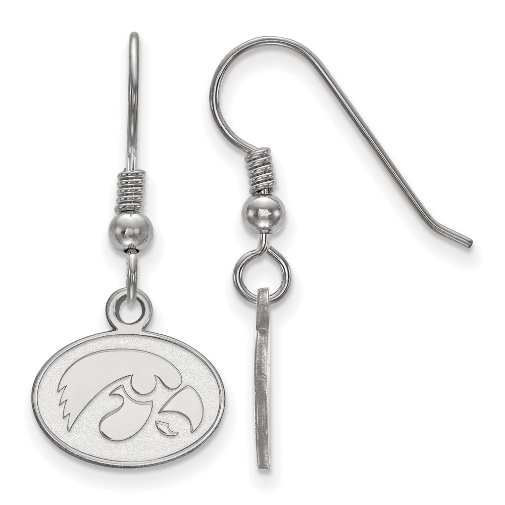 Sterling Silver Rhodium-plated LogoArt University of Iowa Hawk Extra Small Oval Dangle Wire Earrings