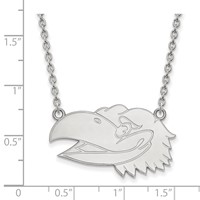 Sterling Silver Rhodium-plated LogoArt University of Kansas Jayhawk Large Pendant Necklace, 18" view 2
