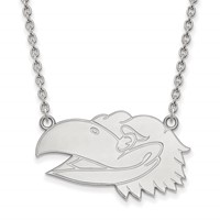 Sterling Silver Rhodium-plated LogoArt University of Kansas Jayhawk Large Pendant Necklace, 18" view 1