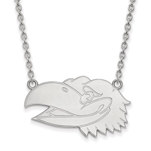 Sterling Silver Rhodium-plated LogoArt University of Kansas Jayhawk Large Pendant Necklace, 18"