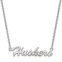 Sterling Silver Rhodium-plated LogoArt University of Nebraska Huskers Script Medium Pendant Necklace, 18" view 1
