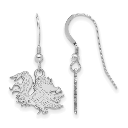 Sterling Silver Rhodium-plated LogoArt University of South Carolina Gamecock Small Dangle Wire Earrings