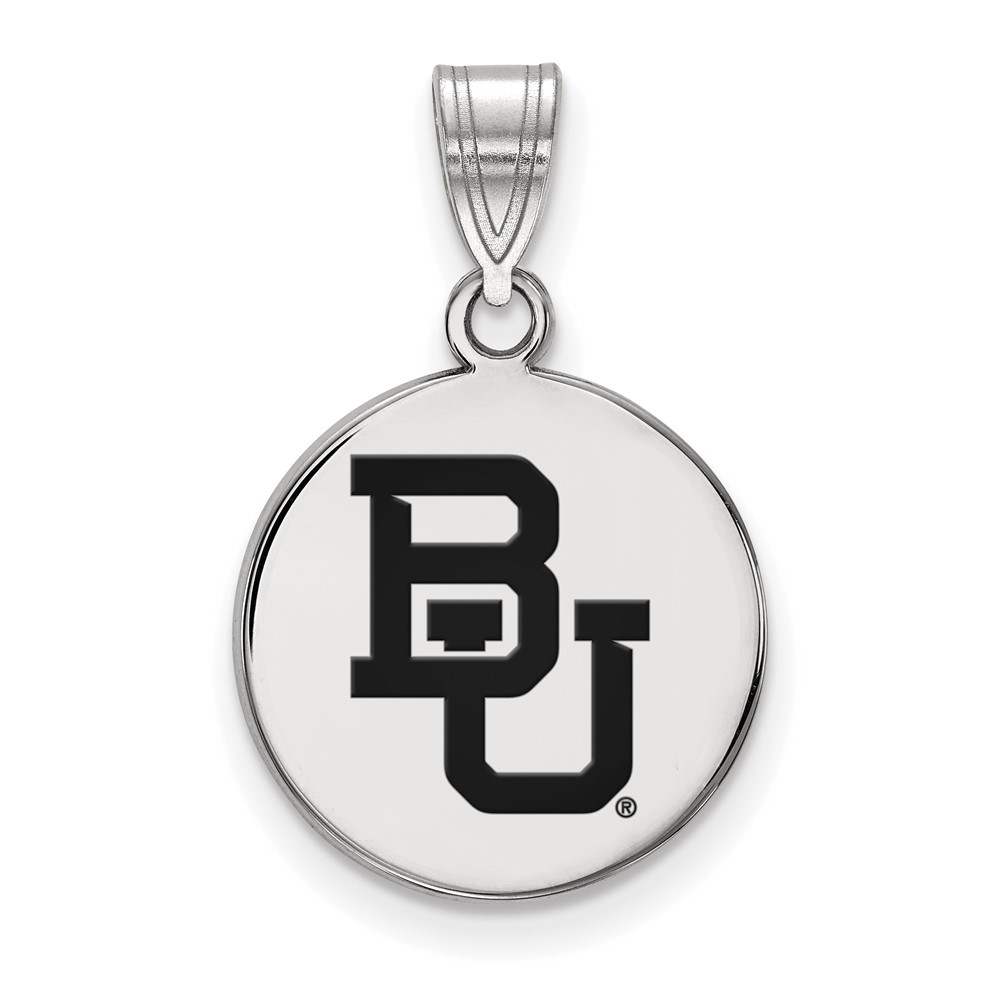 Sterling Silver Rhodium-plated LogoArt Baylor University Bears Medium Enameled Disc Pendant