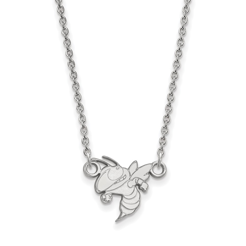 Sterling Silver Rhodium-plated LogoArt Georgia Institute of Technology Yellow Jacket Small Pendant Necklace, 18"
