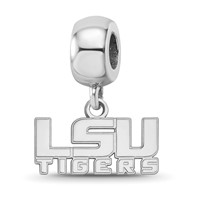 Sterling Silver Rhodium-plated LogoArt Louisiana State University L-s-u Tigers Extra Small Dangle Bead Charm view 1