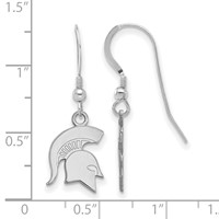 Sterling Silver Rhodium-plated LogoArt Michigan State University Spartan Small Dangle Wire Earrings view 2