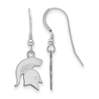 Sterling Silver Rhodium-plated LogoArt Michigan State University Spartan Small Dangle Wire Earrings view 1