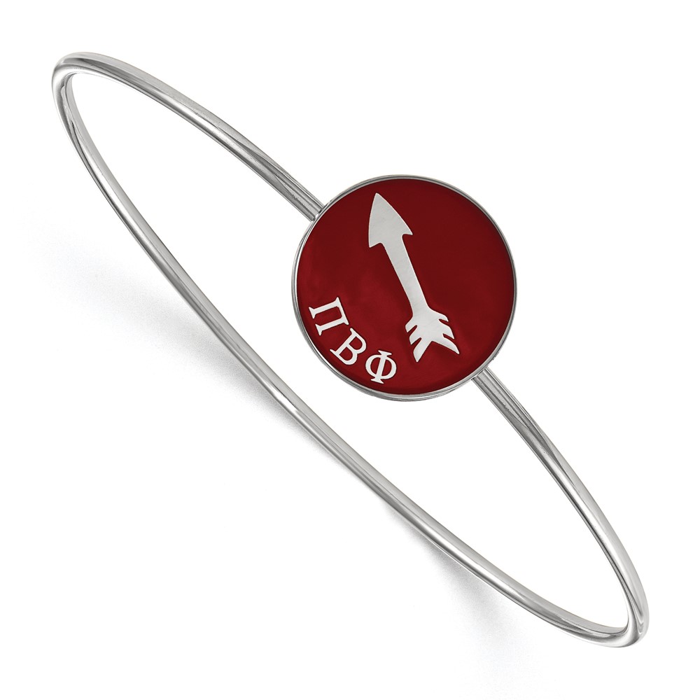 Sterling Silver Rh-plated LogoArt Pi Beta Phi Enameled Slip-on Bangle