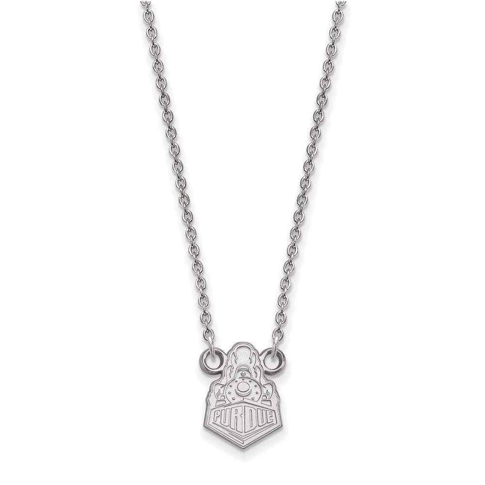 Sterling Silver Rhodium-plated LogoArt Purdue University Boilermakers Train Logo Small Pendant Necklace, 18"