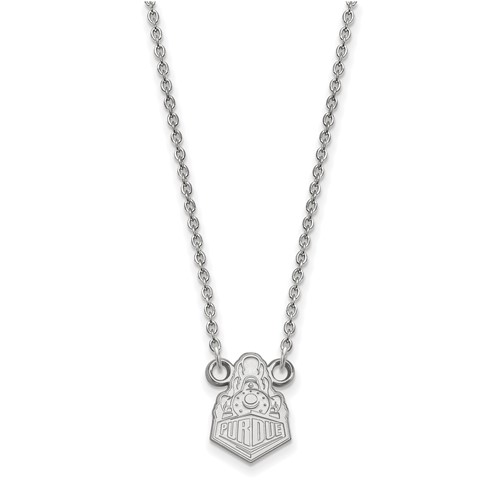 Sterling Silver Rhodium-plated LogoArt Purdue University Boilermakers Train Logo Small Pendant Necklace, 18"