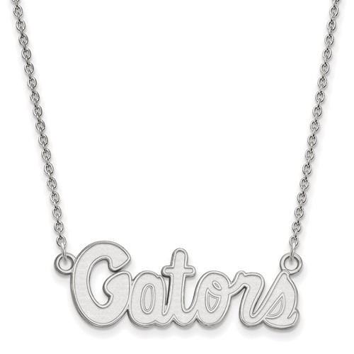 Sterling Silver Rhodium-plated LogoArt University of Florida Gators Script Small Pendant Necklace, 18"