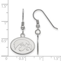 Sterling Silver Rhodium-plated LogoArt University of Iowa Hawk Small Oval Dangle Wire Earrings view 2