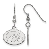 Sterling Silver Rhodium-plated LogoArt University of Iowa Hawk Small Oval Dangle Wire Earrings view 1