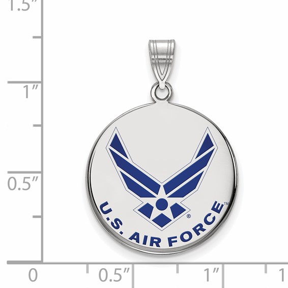 Sterling Silver Rhodium-plated LogoArt U.S. Air Force Large Enameled Disc Pendant